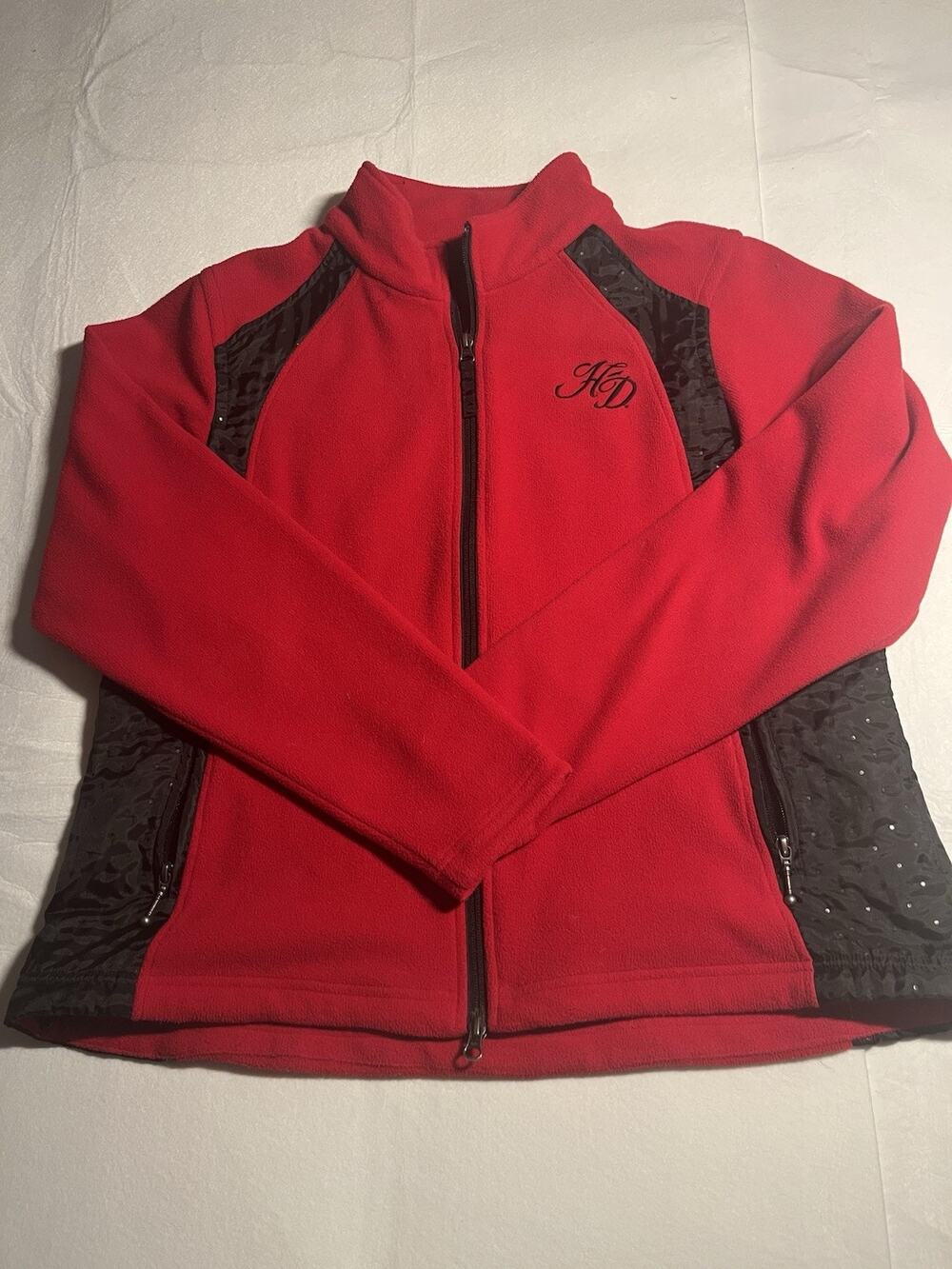 Harley Davidson Women’s 1W Red Black Fleece Jacket Rhinestone Full Zip H-D
